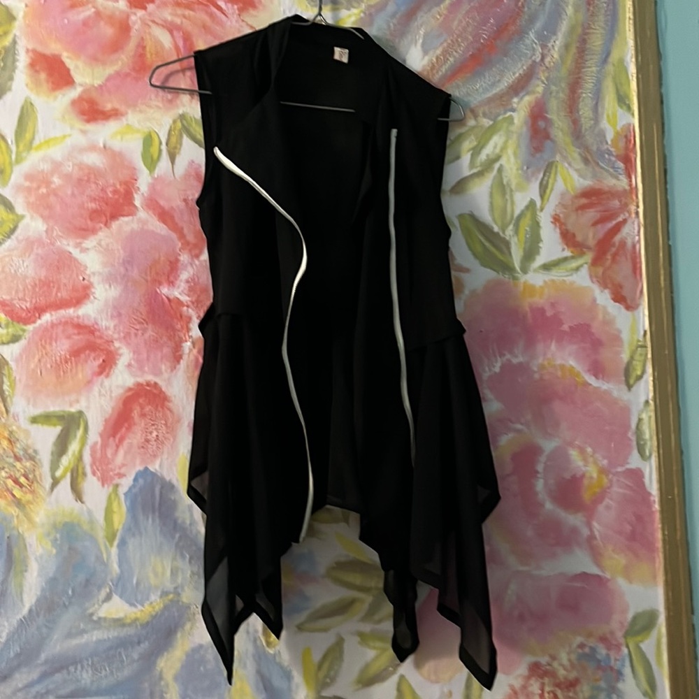 Back chiffon moto vest handkerchief with zipper goth punk rock